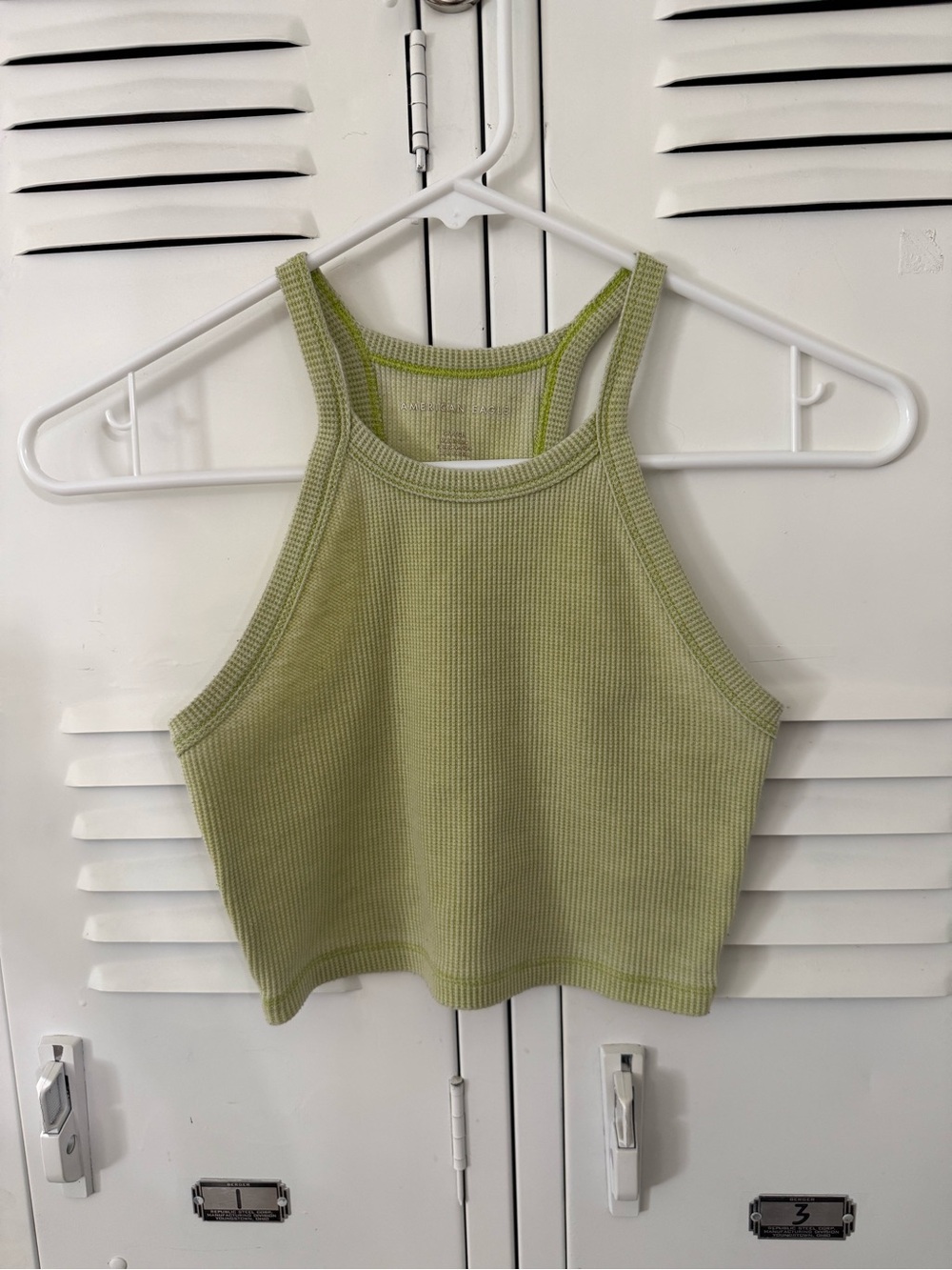 American Eagle Outfitters Light Green Ribbed High-Neck Crop Tank